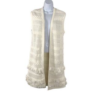 Vince Textured Knit Fringe Sweater Vest Womens‎ Medium Ivory Cotton CJ-1707